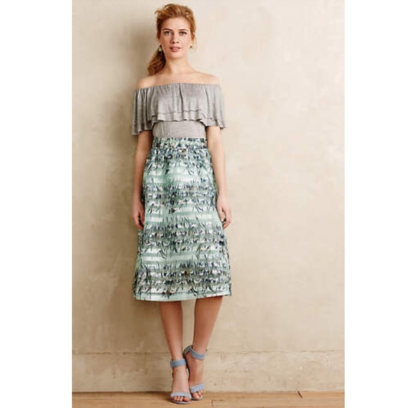 Anthropologie Maeve Floral Mint Striped Skirt - NWT - Picture 9 of 9